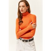 Olalook BLZ-19001644 Turuncu Balıkçı Yaka Parmak Kadın Bluz