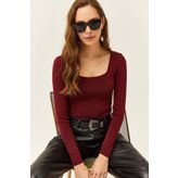 Olalook BLZ-19002040 Bordo Kadın Triko Bluz