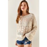 Olalook BLZ-19002336 Taş Kadın Triko Bluz