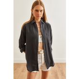 Olalook Kadın Antrasit Oversize Basic Müslin Gömlek GML-19001217
