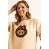 Olalook Kadın Bej Aplikeli Şardonlu Basic Sweatshirt SWT-19000737