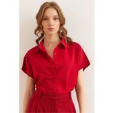 Olalook Kadın Bordo Yarasa Oversize Keten Gömlek GML-19001109