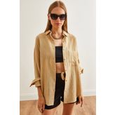 Olalook Kadın Camel Oversize Basic Müslin Gömlek GML-19001217
