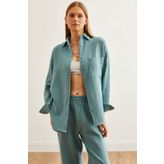 Olalook Kadın Mint Yeşili Oversize Basic Müslin Gömlek GML-19001217