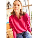 Olalook KZK-19000432 Fuşya Polo Yaka Yıkamalı Yumuşak Dokulu Triko Kazak