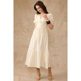 Olcay Drape Detaylı Karpuz Kol Pamuklu Elbise Krem 9457-E