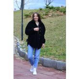 OLEA MODA Kadın Siyah Önden Düğmeli Peluş Mont