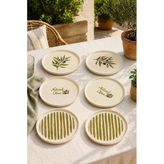 Oliva 6’Lı Stackable Seramik Pasta Tabağı Seti 20 Cm Zeytin Desenli Tatlı Ve Servis Tabağı