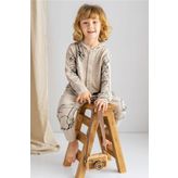 Oliven The Kid Bej Ince Triko Geometrik Desenli Kapişonlu Önden Düğmeli Kışlık Unisex Çocuk Tulum Bej