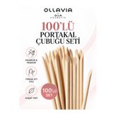 OLLAVIA 100'lü Portakal Çubuğu Seti – Ahşap Manikür Pedikür Çubuğu, Tırnak Eti İtici ve Süsleme Temizleme Çubuğu