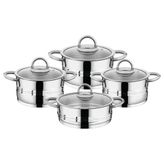 Oms Collection 8 Parça Silver Silindir Çelik Tencere Seti