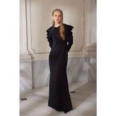 Omuz Drape Detaylı Abiye Elbise Siyah