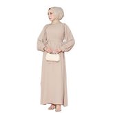 Omuzu Taş Detaylı Rose Elbise-Bej
