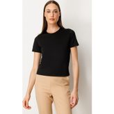 On Kadın Sıfır Yaka Kısa Kol Basic Bluz 61334 Siyah