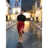 Önden Yırtmaçlı Deri Etek - Kırmızı