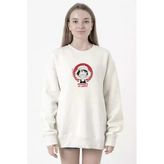 One Piece Anime Monkey D Luffy Beyaz Kadın 2ip Sweatshirt