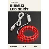 Onerous 1 M 5V Kırmızı Led Şerit, Anahtarlı, Usb