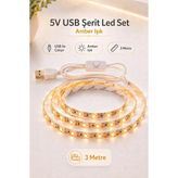 Onerous 3 M 5V Amber LED Şerit, Anahtarlı, USB - Turuncu