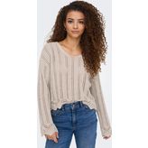 Only Kadın Regular Fit V Yaka Bej Örme Kazak - 15339529