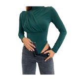 ÖNÜ DRAPELİ ÇITÇITLI YEŞİL BODYSUİT BLUZ Yeşil S