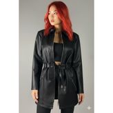 Orions Collection Kadın Siyah Uzun Deri Ceket