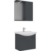 Orka Banyo Dolabı Purus 65 Cm Asma Banyo Dolabı Takımı Antrasit (Spot Aynalı)