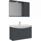 Orka Banyo Dolabı Purus 80 Cm Asma Banyo Dolabı Takımı Antrasit (Spot Aynalı)
