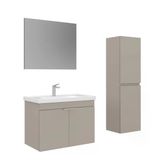 Orka Desna 80 Cm Çöl Beji Düz Aynalı Banyo Dolabı Takımı Ve Boy Dolabı