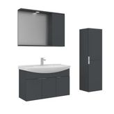 Orka Purus 100 Cm Mat Antrasit Spot Aynalı Banyo Dolabı Takım Ve Boy Dolabı (Asma)