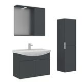 Orka Purus 80 Cm Mat Antrasit Spot Aynalı Banyo Dolabı Takım Ve Boy Dolabı (Asma)