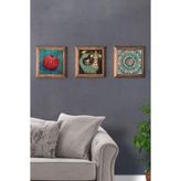 Oscar Stone Decor Masif (Ahşap) Çerçeveli 3'Lü Set Taş Tablo Pano 28X28 Cm Şahmeran Nar 3Prmt-40-0454