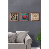 Oscar Stone Decor Masif (Ahşap) Çerçeveli 3'lü Set Taş Tablo Pano 28x28 cm Şahmeran Nar Hayat Ağacı