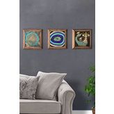 Oscar Stone Decor Masif (Ahşap) Çerçeveli 3'lü Set Taş Tablo Pano 28X28 cm Şahmeran Nazar Göz