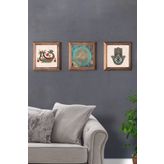 Oscar Stone Decor Masif (Ahşap) Çerçeveli 3'lü Set Taş Tablo Pano 28X28 Yaşam Çiçeği Şahmeran
