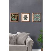 Oscar Stone Decor Masif Çerçeveli 3'lü Set Taş Tablo Pano 28x28 Cm Şahmeran Fatma Ana 3PRMT-40-0552