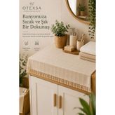 OTEXSA Bohem Püsküllü Banyo Dolabı Örtüsü Doğal Dokulu Dekoratif Kumaş Runner 50x80 cm