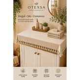 OTEXSA Püsküllü Banyo Dolabı Örtüsü Doğal Dokulu Dekoratif Kare Desenli Kumaş Örtü 50x80 cm