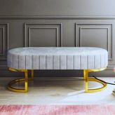 Oval Bench Ayak Ucu Pufu - Gold - Bej
