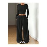 OVER HEAD Kadın Düz Body Crop Düz Paça Jogger Alt Üst Eşofman Takımı
