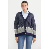 Oversize Desenli Triko Hırka - Lacivert