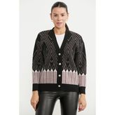 Oversize Desenli Triko Hırka - Siyah
