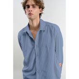 OVERSIZE DÖKÜMLÜ KADİFE MAVİ GÖMLEK MAVİ