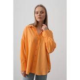 Oversize Geniş Manşet Detaylı Uzun Gömlek - Turuncu