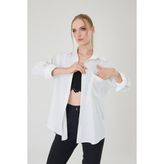 Oversize Keten Gömlek Tek Cepli - Beyaz - 40