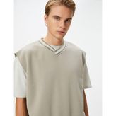 Oversize Sweatshirt V Yaka Kısa Kollu Şardonlu