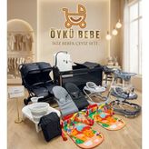 Öykü Bebek Dünyası Avangarde Ikiz Bebek Çeyiz Seti Full Set - Ikiz Bebek Arabası - Beşik - Yürüteç - Anakucağı - Mama Sandalyesi -Oyun Halısı - Banyo Seti -Çanta - Siyah-Gri