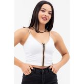 Özata Fermuarlı Crop Atlet - Beyaz