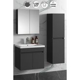 Özceden 65+35 cm Boy Dolaplı Banyo Dolabı Takımı %100 MDF Seramik Lavabolu Antrasit Gri Mat