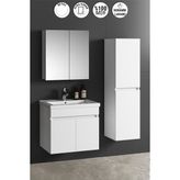 Özceden 65+35 cm Seramik Lavabolu Banyo Dolabı Takımı Beyaz MDF Malzemeden Modern Tasarım