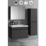 ÖZCEDEN Aynalı Boy Dolaplı Banyo Dolabı Takımı 80+35 Cm Komple Mdf Ve Seramik Lavabolu